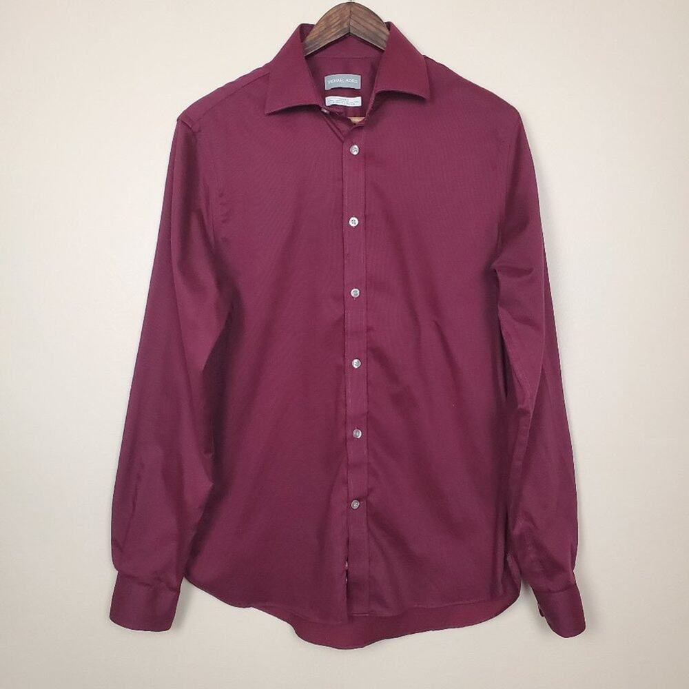 Michael Kors Slim Fit Airsoft Stretch Shirt Maroon 15.5